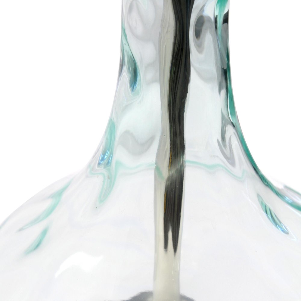 23" Teal Blue Translucent Glass Gourd Table Lamp With Drum Shade. Table lamp isolated on a plain white background, in a teal glass finish.