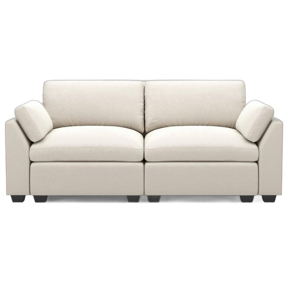 75" Navy Blue and Black Velvet Modular Loveseat on a white background