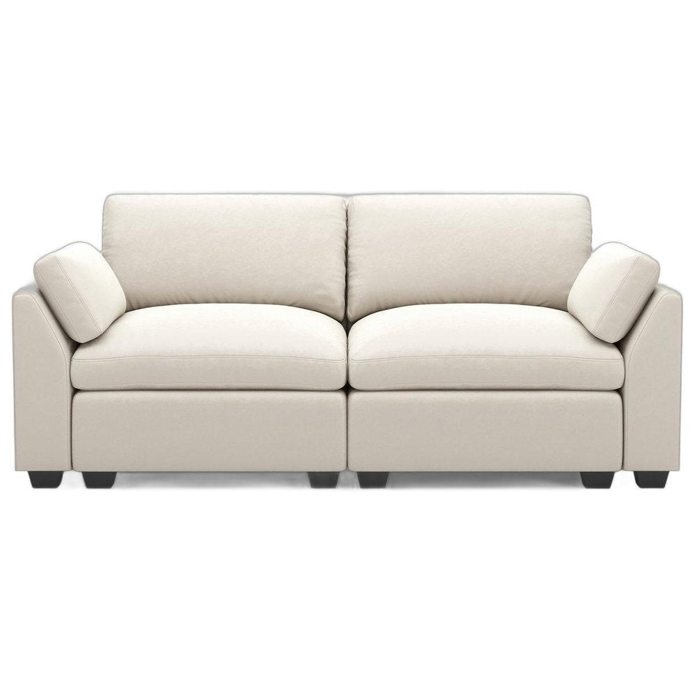 75" Navy Blue and Black Velvet Modular Loveseat on a white background