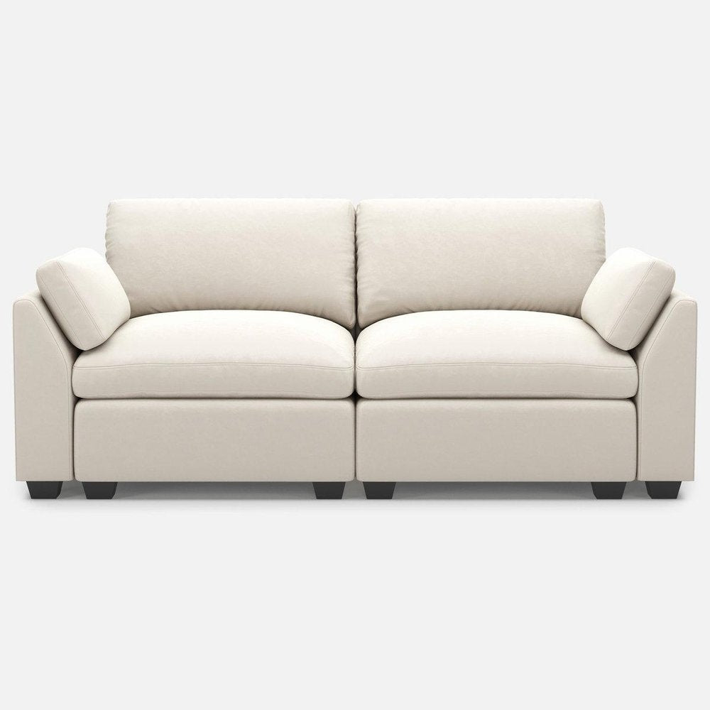 75" Navy Blue and Black Velvet Modular Loveseat on a white background