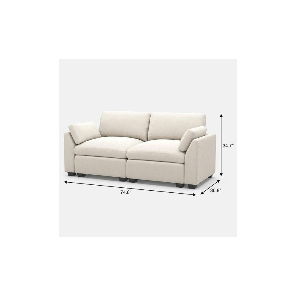 75" Navy Blue and Black Velvet Modular Loveseat on a white background