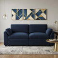 75" Navy Blue and Black Velvet Modular Loveseat