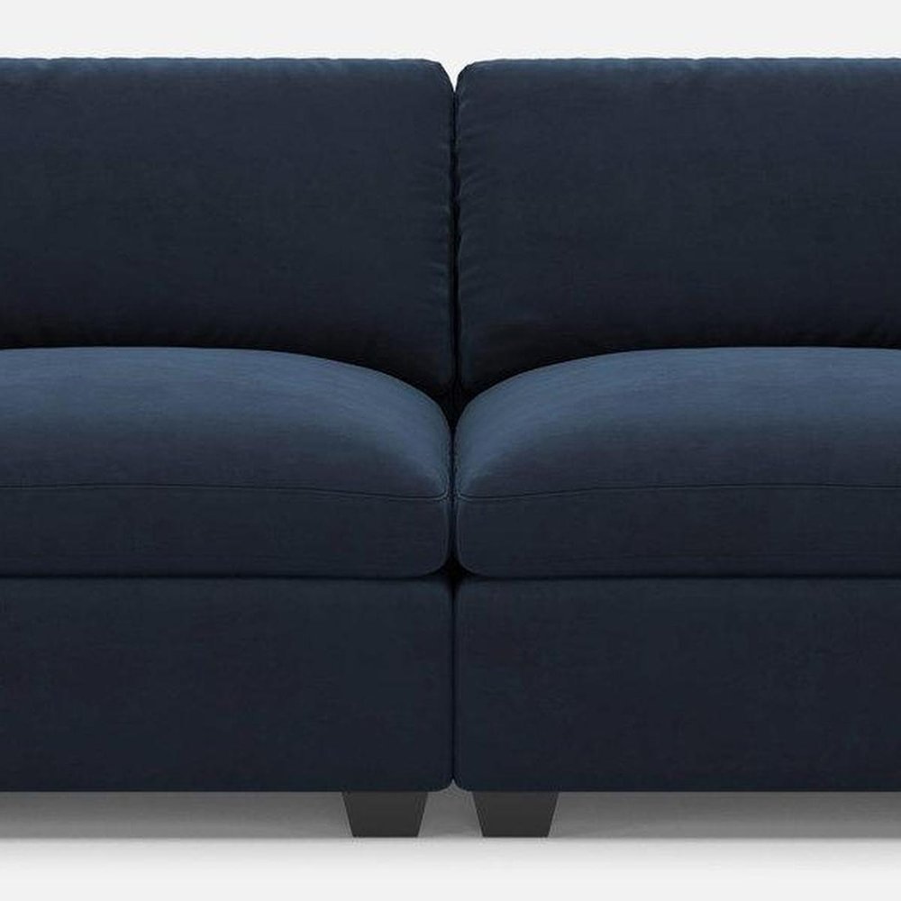 75" Navy Blue and Black Velvet Modular Loveseat close-up detail