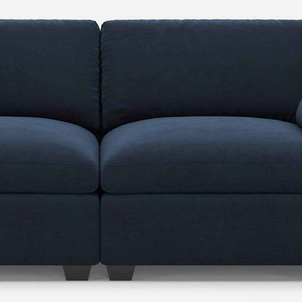 75" Navy Blue and Black Velvet Modular Loveseat close-up detail