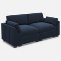 75" Navy Blue and Black Velvet Modular Loveseat on a white background