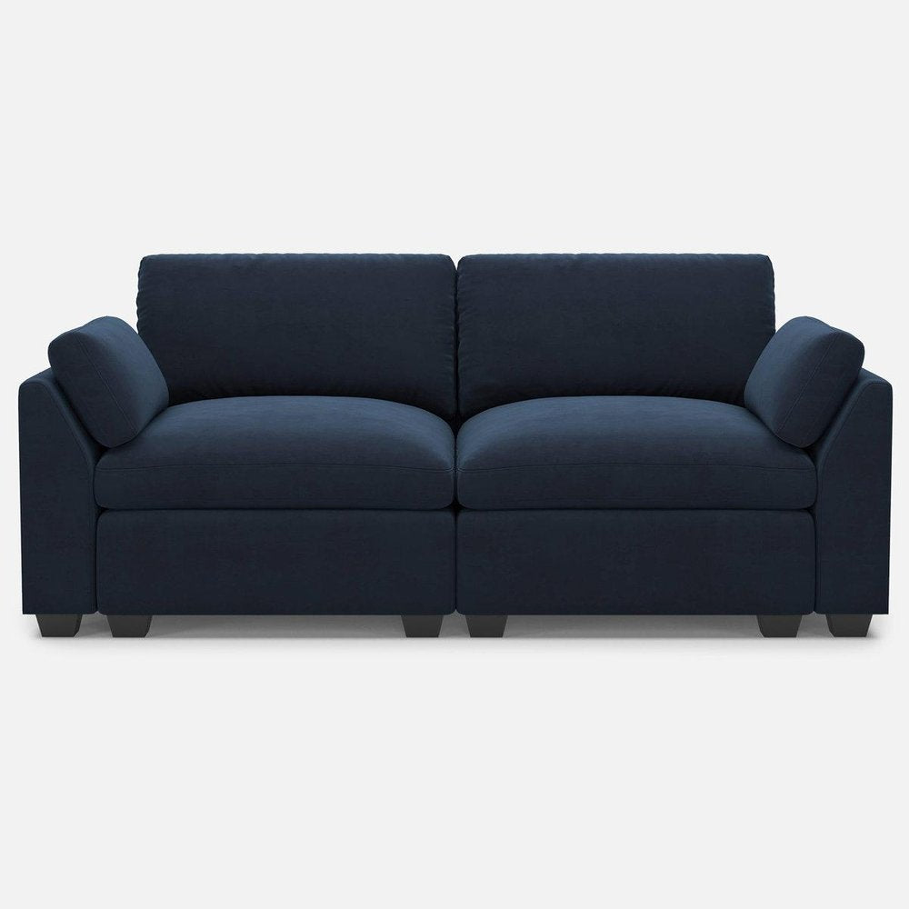 75" Beige and Black Velvet Modular Loveseat