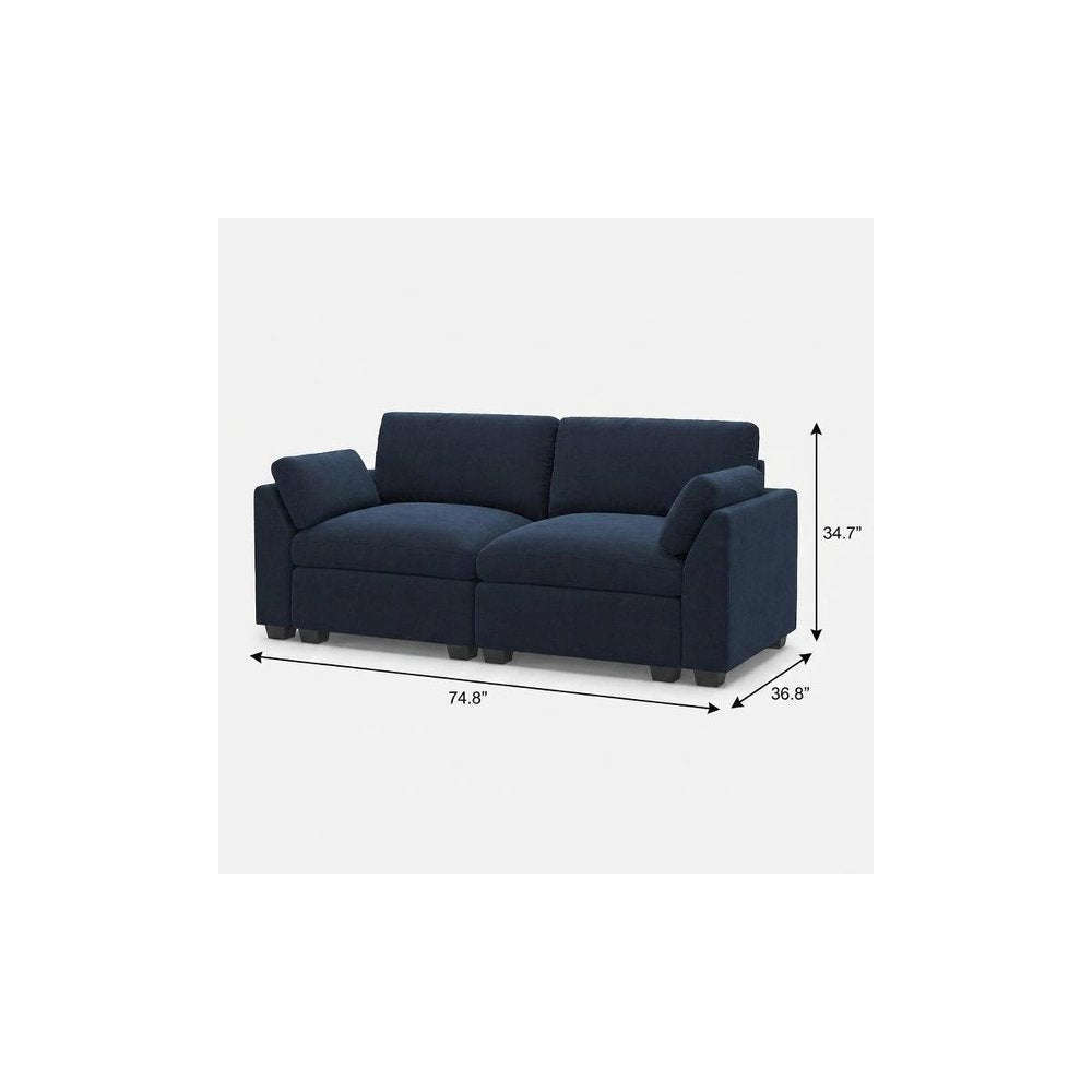 75" Beige and Black Velvet Modular Loveseat