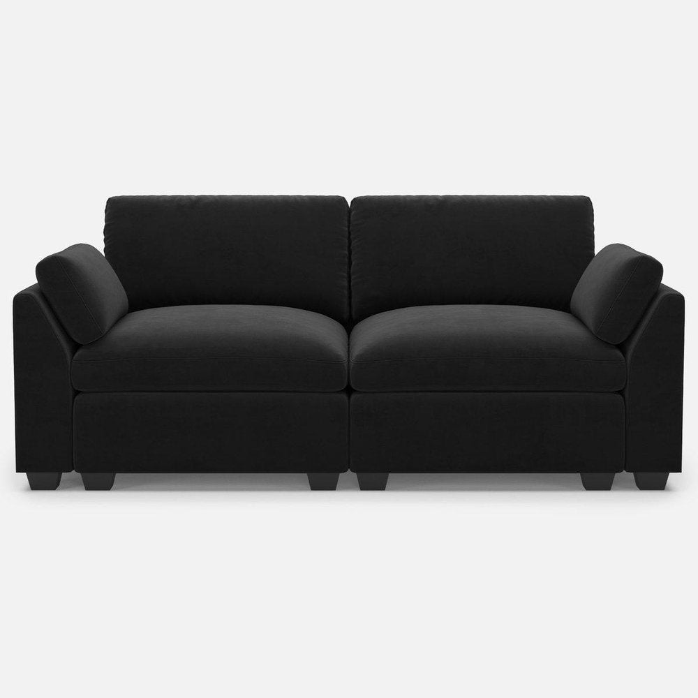 75" Beige and Black Velvet Modular Loveseat