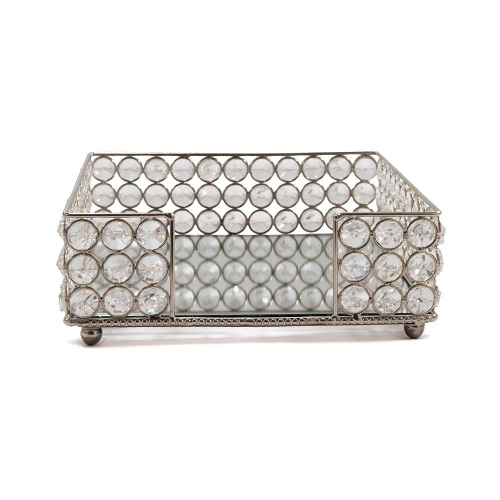 8" Silver Iron And Crystal Square Napkin Holder on a white background