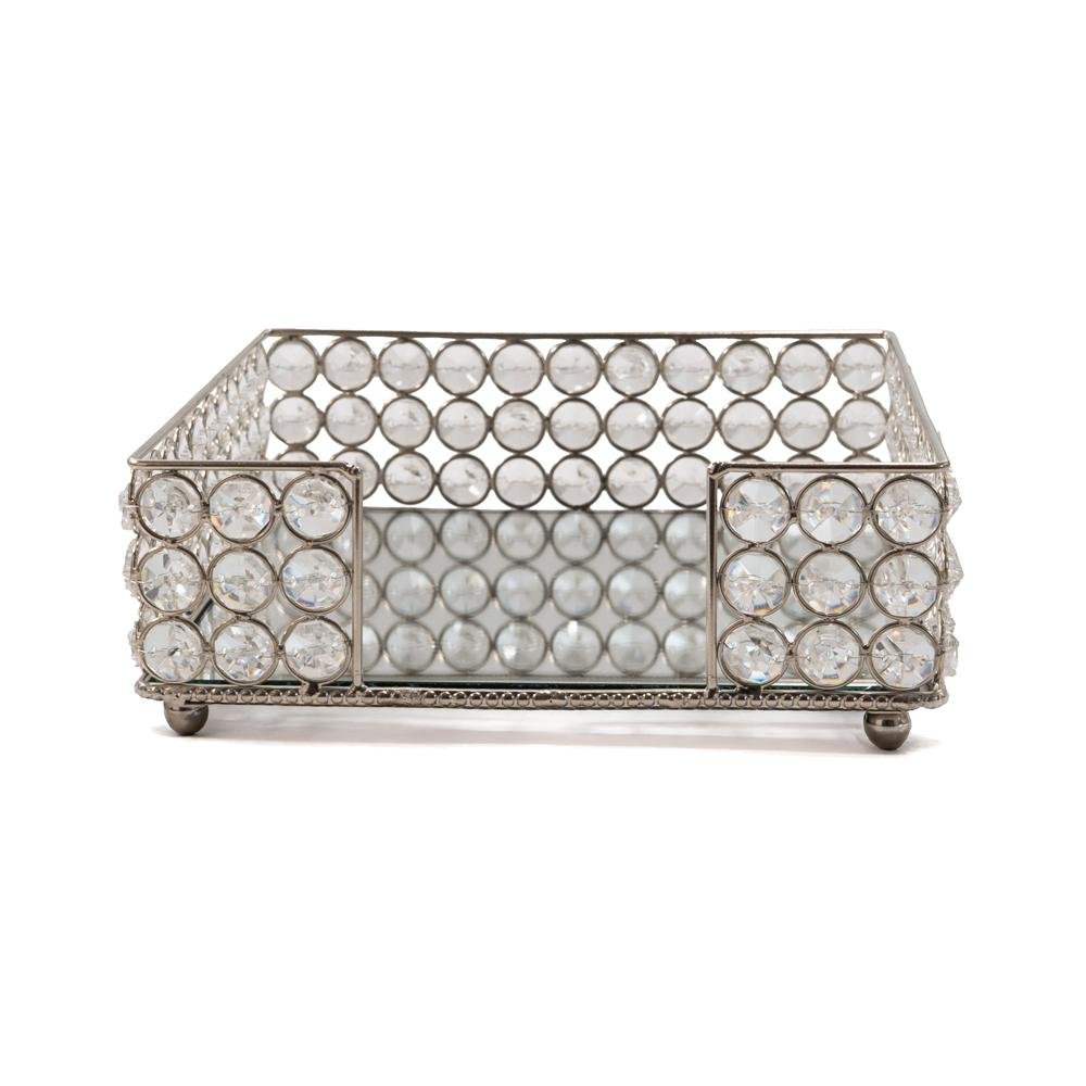 8" Silver Iron And Crystal Square Napkin Holder