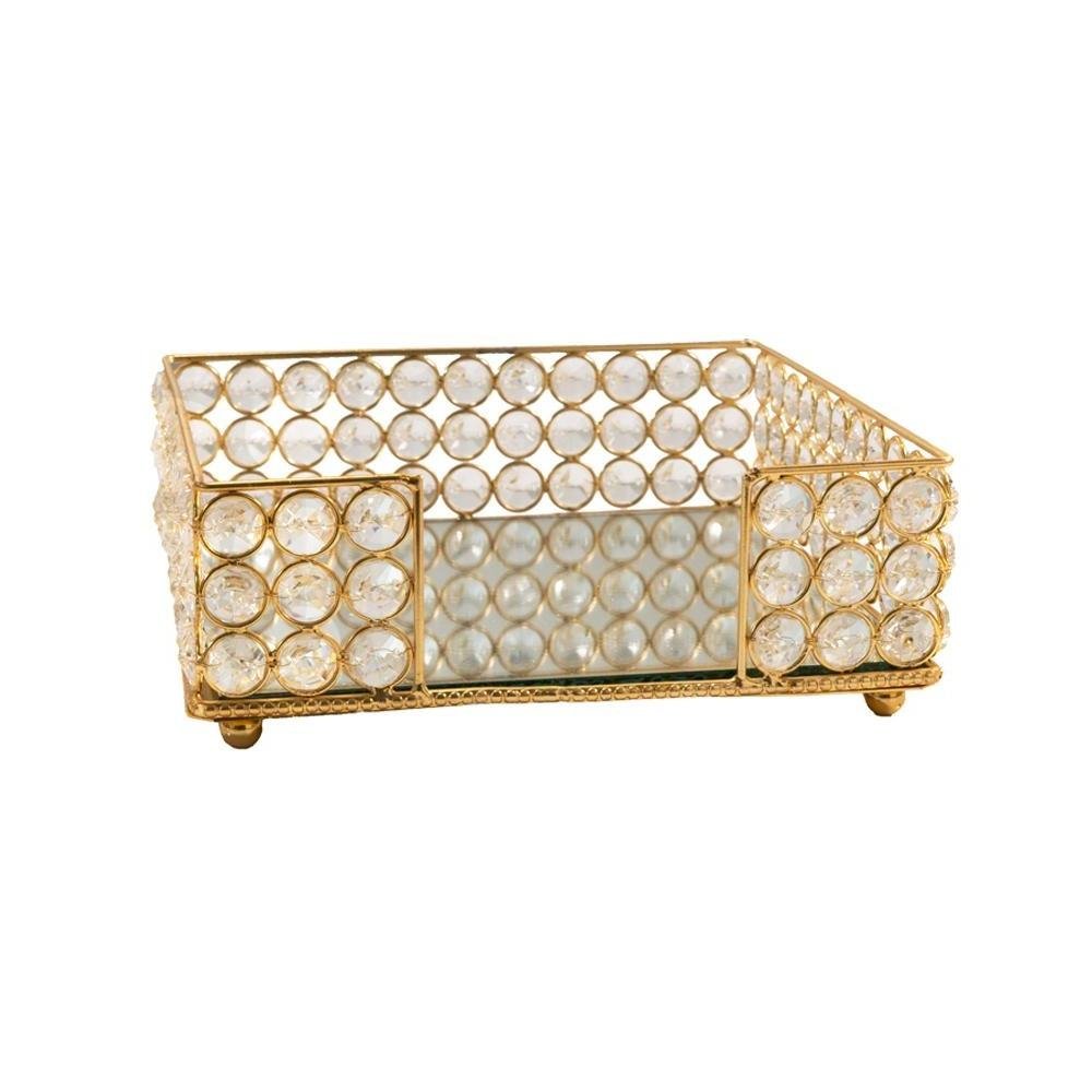 8" Silver Iron And Crystal Square Napkin Holder on a white background