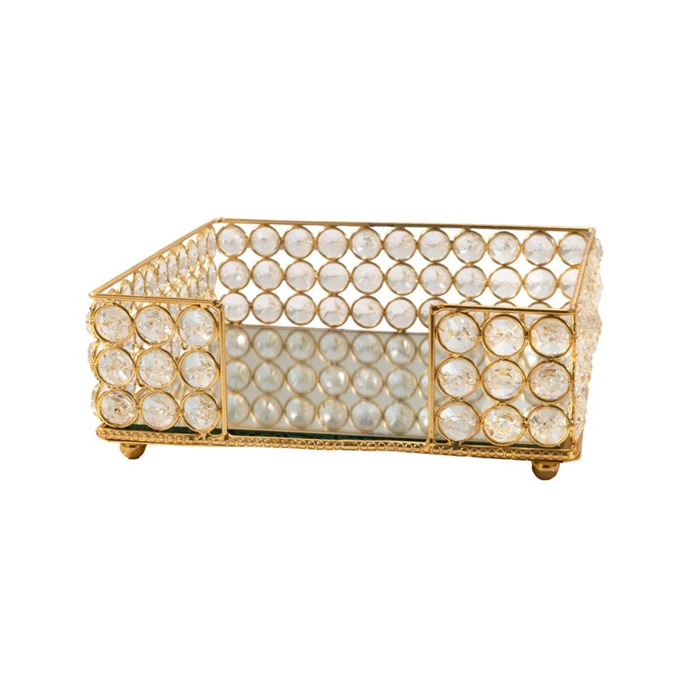 8" Silver Iron And Crystal Square Napkin Holder