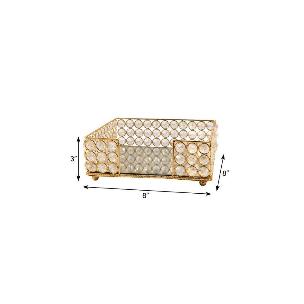 8" Silver Iron And Crystal Square Napkin Holder