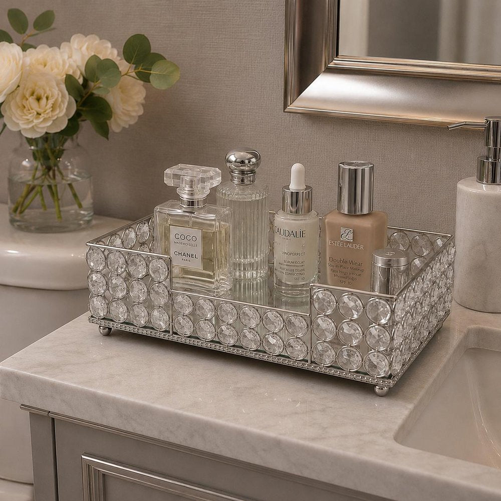 10" Silver Iron And Crystal Rectangular Napkin Holder