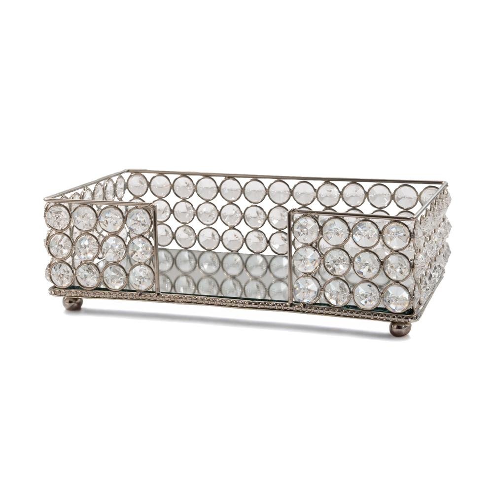10" Silver Iron And Crystal Rectangular Napkin Holder