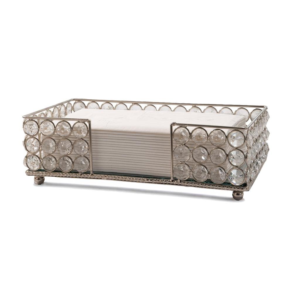 10" Silver Iron And Crystal Rectangular Napkin Holder