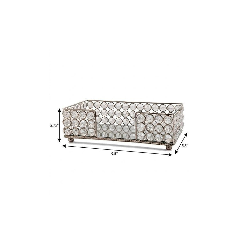 10" Silver Iron And Crystal Rectangular Napkin Holder