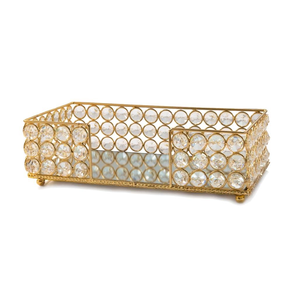 10" Silver Iron And Crystal Rectangular Napkin Holder