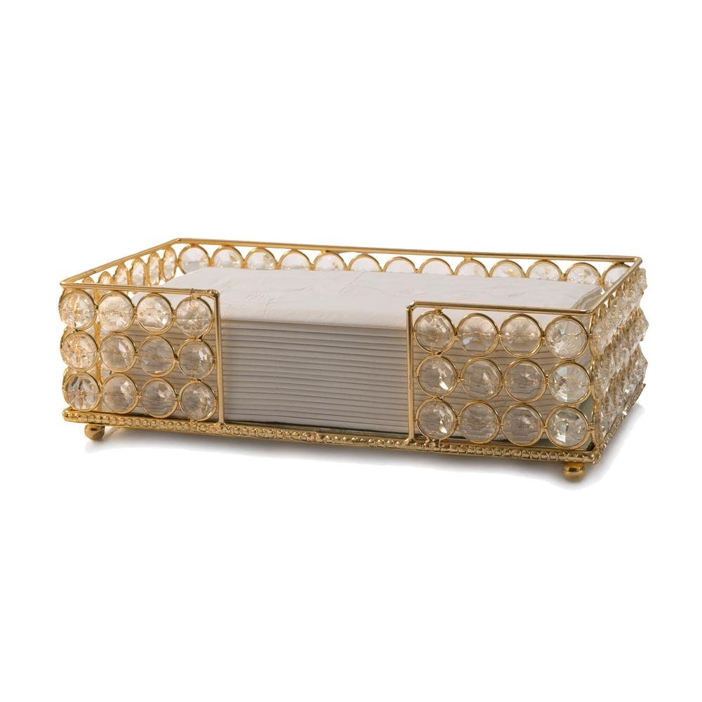 10" Silver Iron And Crystal Rectangular Napkin Holder