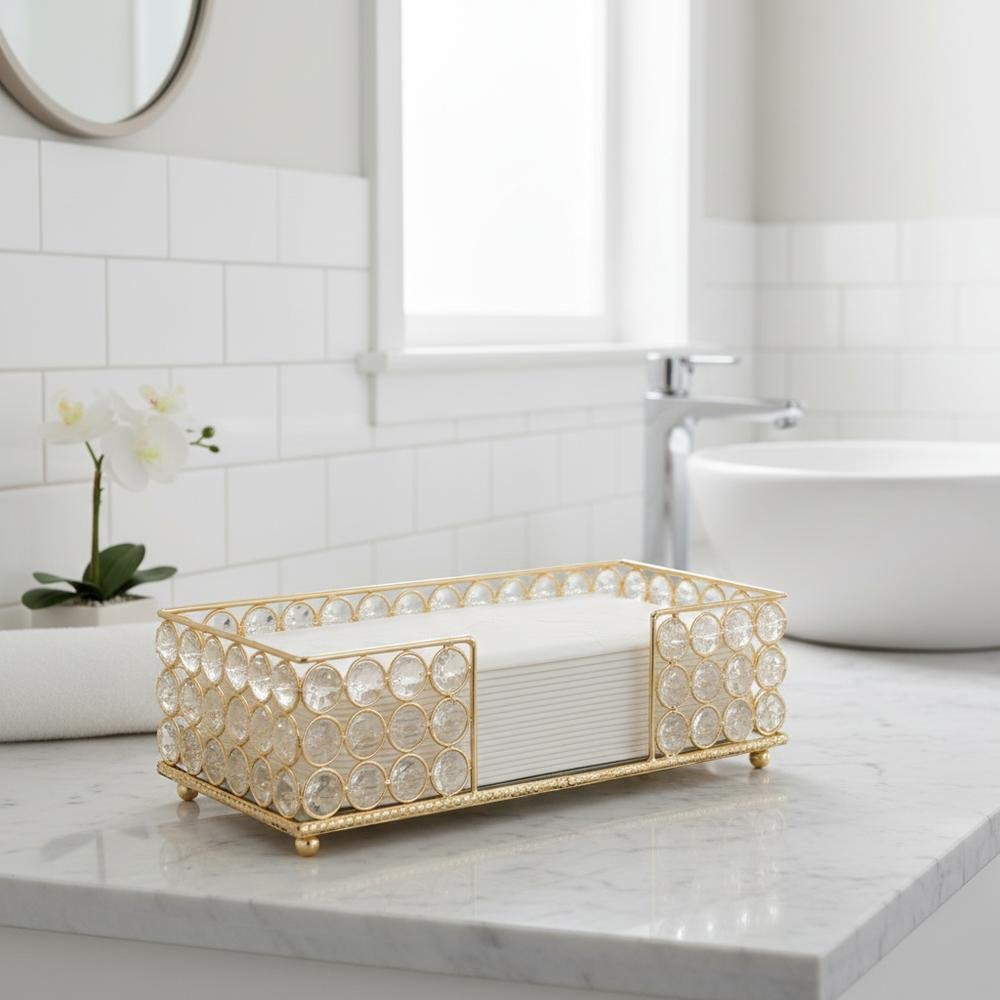 10" Silver Iron And Crystal Rectangular Napkin Holder