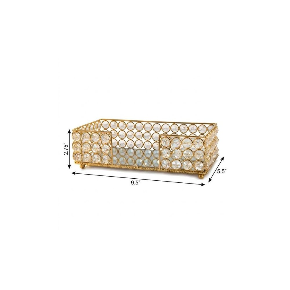 10" Silver Iron And Crystal Rectangular Napkin Holder