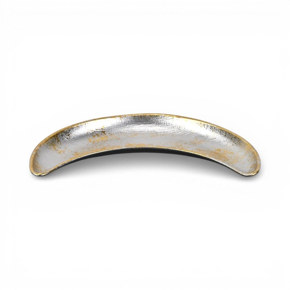 8" Silver And Gold Metal Handmade Crescent Trinket Tray