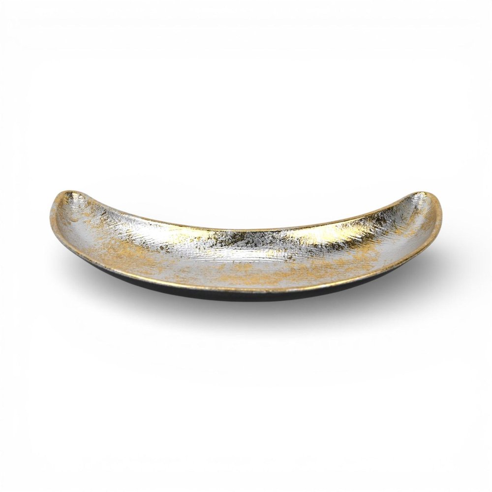 8" Silver And Gold Metal Handmade Crescent Trinket Tray