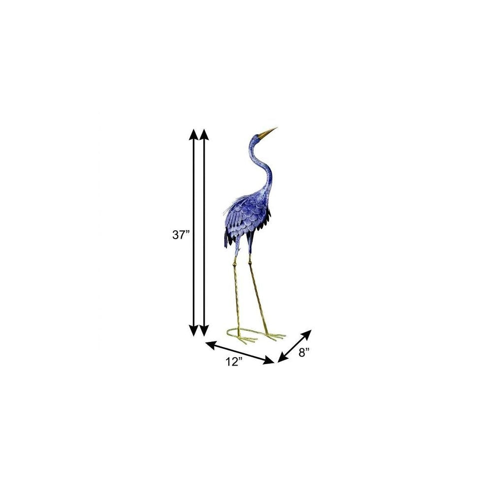 37" Blue And Gold Metal Birds Garden Accents Accessories