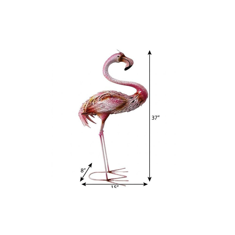 37" Pink And Yellow Metal Flamingo Garden Accents Accessories - 37.00" H x 15.00" W x 8.00" D