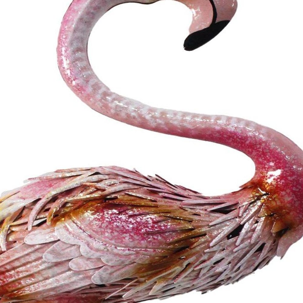 37" Pink And Yellow Metal Flamingo Garden Accents Accessories - 37.00" H x 15.00" W x 8.00" D