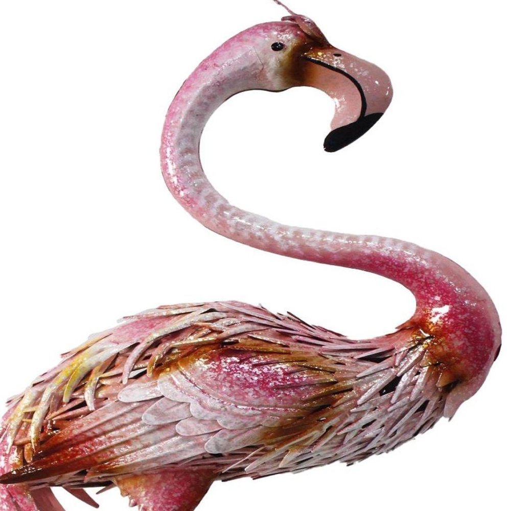 37" Pink And Yellow Metal Flamingo Garden Accents Accessories - 37.00" H x 15.00" W x 8.00" D