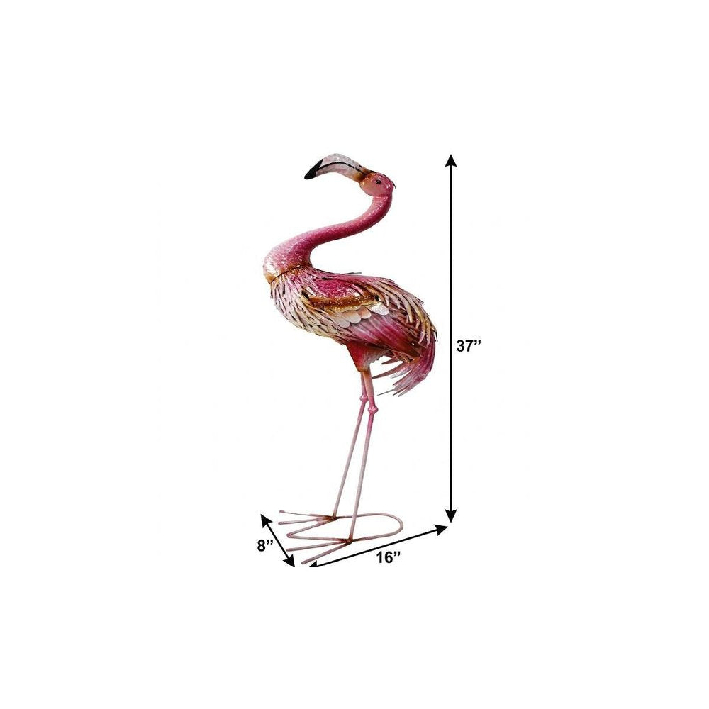 37" Pink And Yellow Metal Flamingo Garden Accents Accessories - with Charming Animal Theme