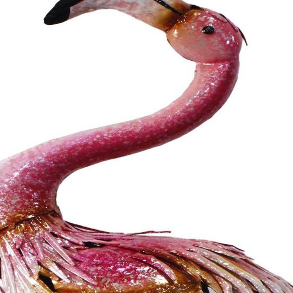 37" Pink And Yellow Metal Flamingo Garden Accents Accessories - with Charming Animal Theme
