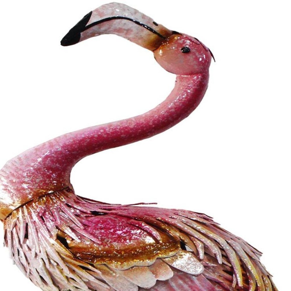 37" Pink And Yellow Metal Flamingo Garden Accents Accessories - with Charming Animal Theme