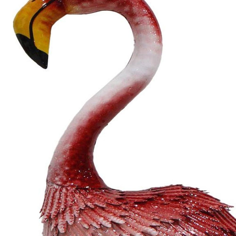 37" Pink Metal Flamingo Garden Accents Accessories. Outdoor accessories-decor-garden-game isolated on a plain white background, in a pink metal finish.