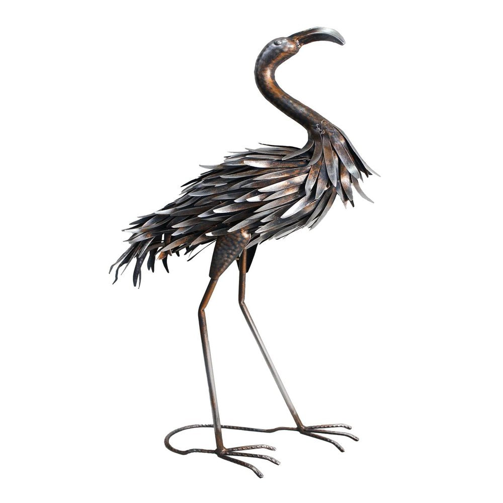 27" Copper And Silver Metal Flamingo Garden Accents Accessories