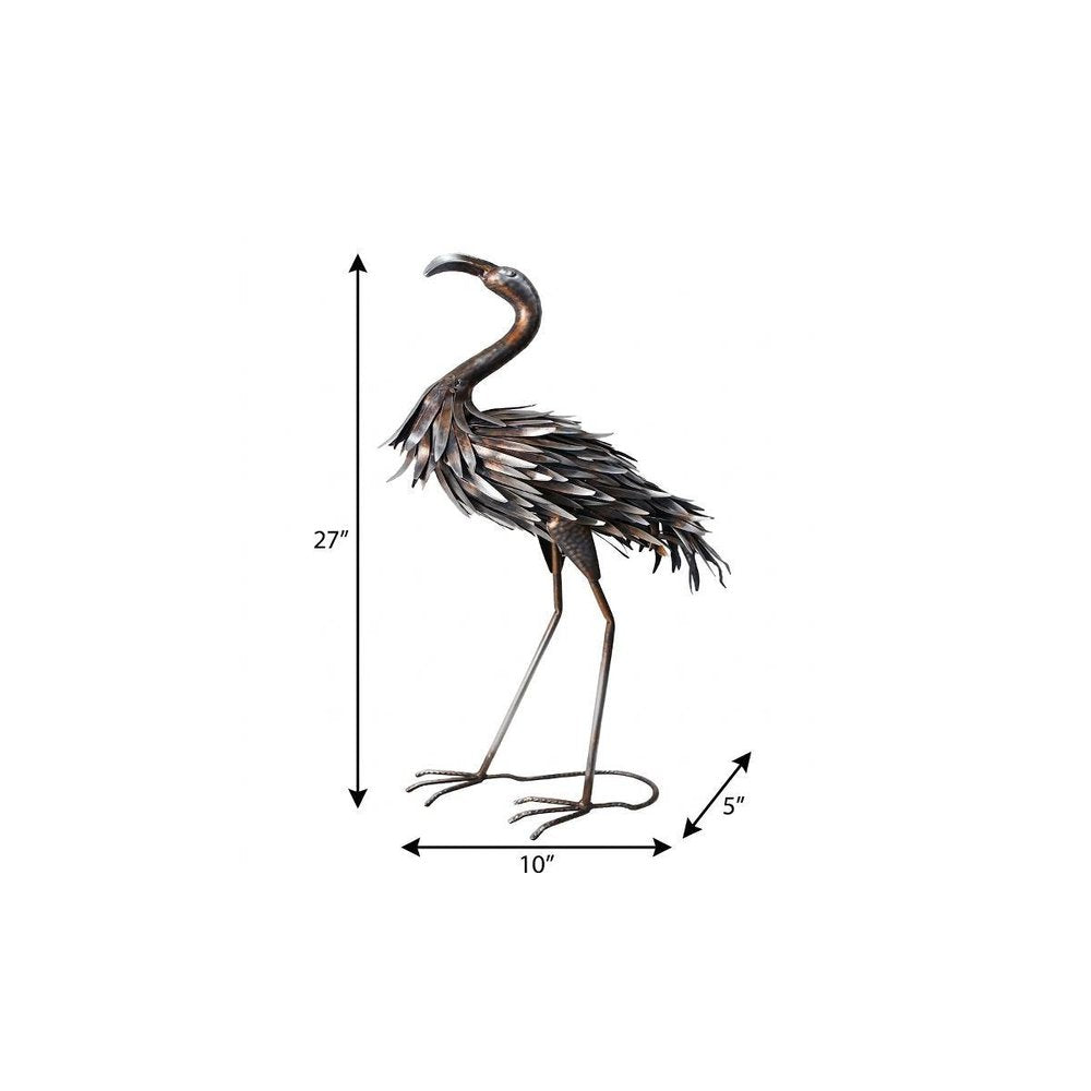 27" Copper And Silver Metal Flamingo Garden Accents Accessories