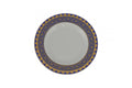 White Blue And Gold 40 Round Flat Abstract Ceramic Service For Eight Dinnerware Set on a white background