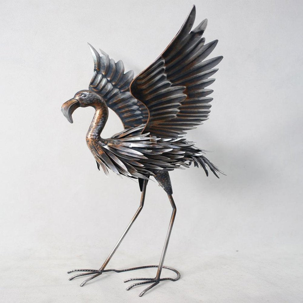 26" Copper And Silver Metal Flamingo Garden Accents Accessories