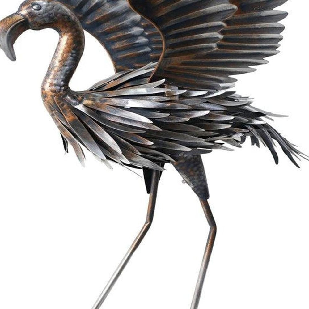 26" Copper And Silver Metal Flamingo Garden Accents Accessories