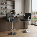 Set of Two Black and Silver Faux Leather and Aluminum Adjustable Height Swivel Bar Chairs
