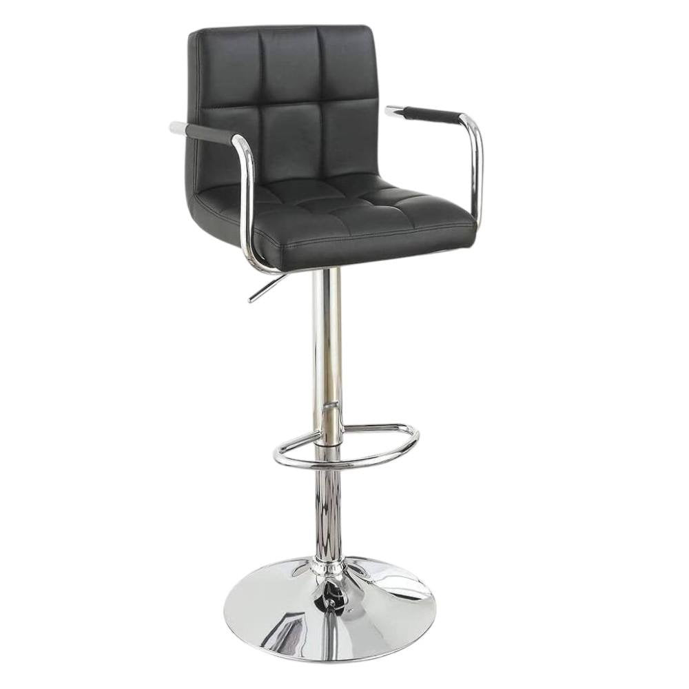 Set of Two Gray and Silver Faux Leather and Aluminum Swivel Bar Chairs