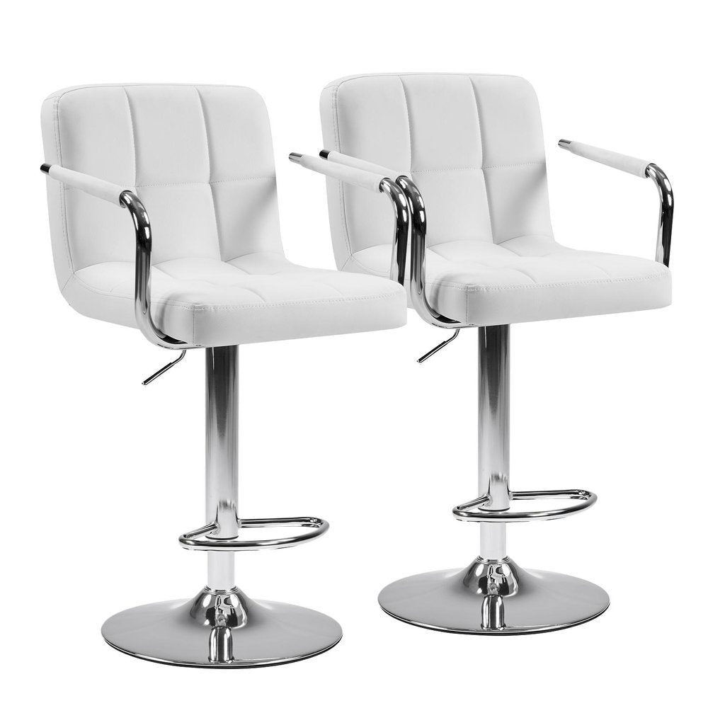 Set of Two Black and Silver Faux Leather and Aluminum Adjustable Height Swivel Bar Chairs
