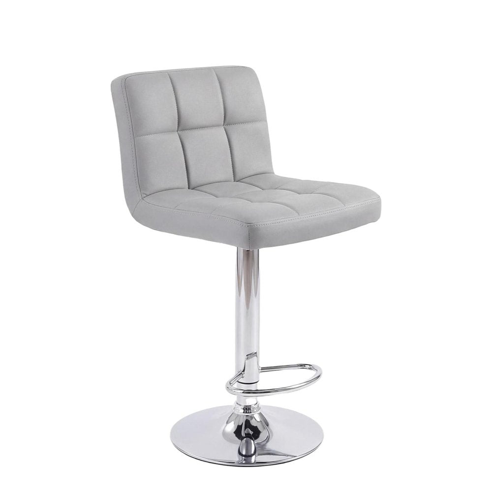 Set of Two Gray and Silver Faux Leather and Steel Adjustable Height Swivel Bar Chairs