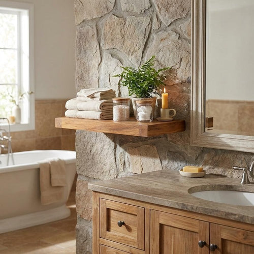 18" Brown Solid Wood Wall Mounted Floating Shelf