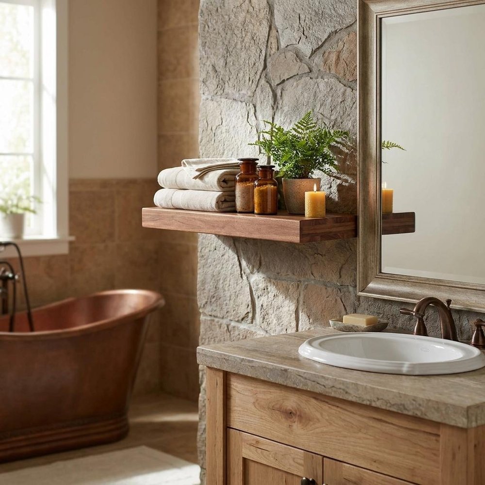 24" Brown Solid Wood Wall Mounted Floating Shelf