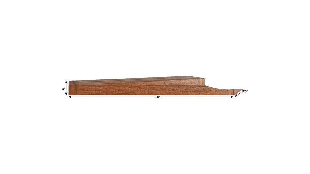 36" Brown Solid Wood Wall Mounted Floating Shelf. Wall mounted shelve isolated on a plain white background, in a brown wood finish.
