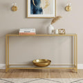 56" Clear and Gold Glass and Iron Console Table With Shelf