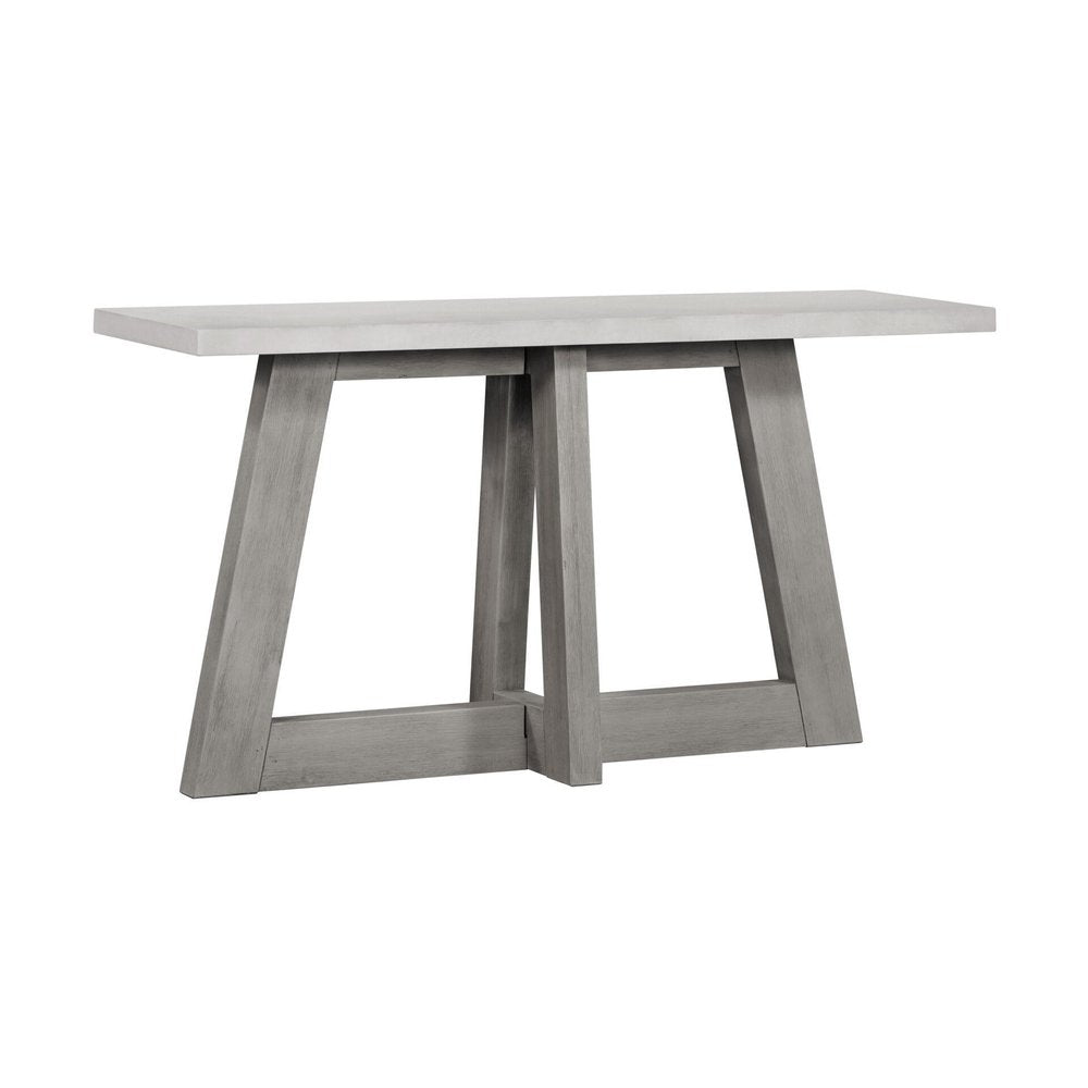 57" White and Gray Concrete and Solid Wood Trestle Console Table