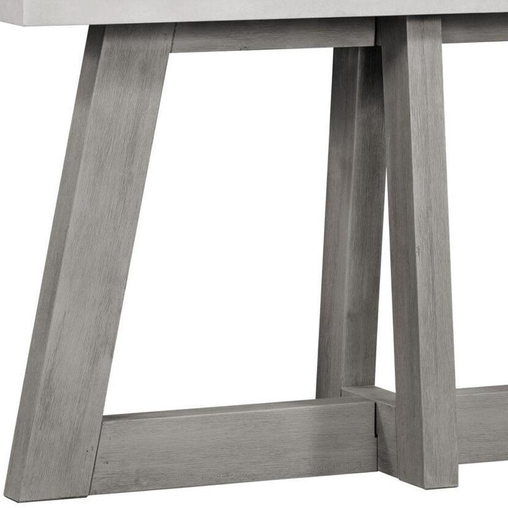 57" White and Gray Concrete and Solid Wood Trestle Console Table